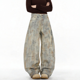 wassuphappy美式弯刀牛仔裤男春秋季宽松水洗直筒裤阔腿休闲裤子，男装牛仔裤，电商A336