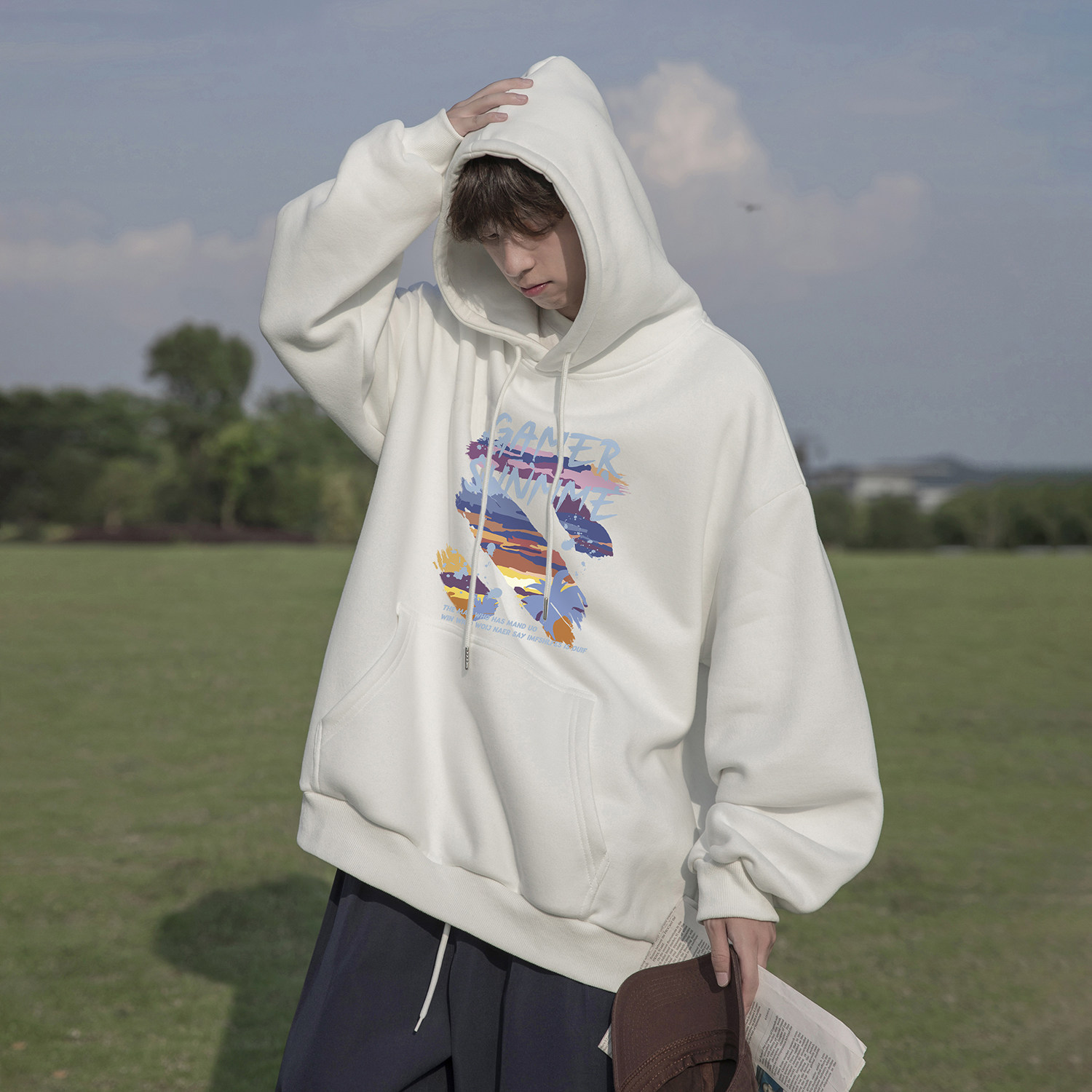 日系cityboy连帽卫衣男款春秋季涂鸦学生青少年帅气大码潮流外套,男装卫衣,电商A336