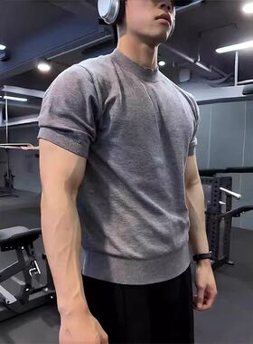 A336-MY901-特P40 cleanfit灰色冰丝针织短袖男夏季老钱风健身运