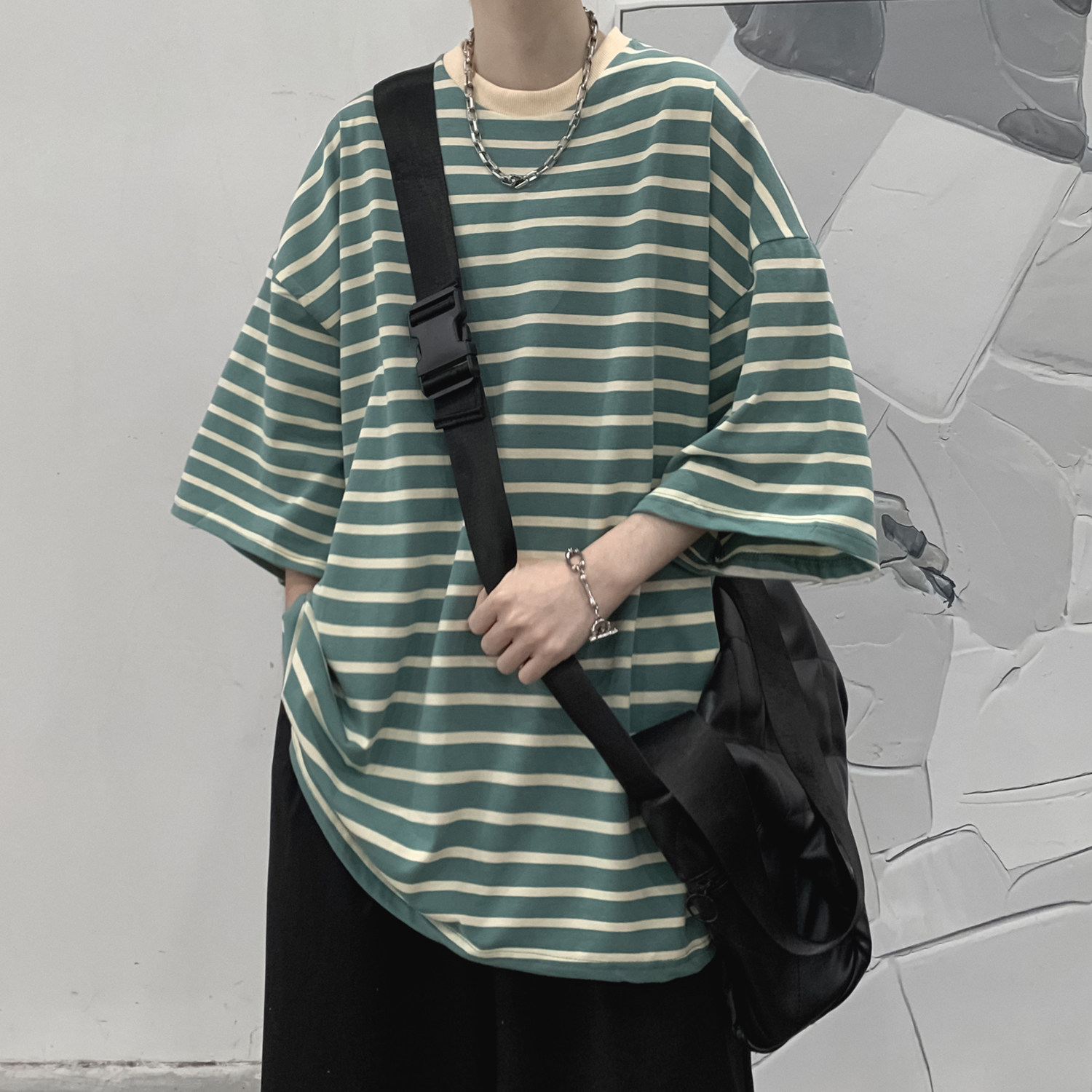 夏季新款条纹短袖T恤A336-DX21-P58-限价68(纯棉),男装T恤,电商A336