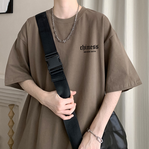 夏季短袖t恤男美式高街纯棉宽松半袖青年印花休闲五分袖大码体恤图片
