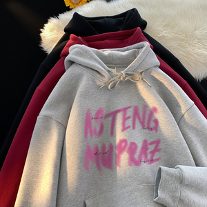 wassup happy字母连帽卫衣男款秋冬季潮流美式高街上衣服休闲外套图片
