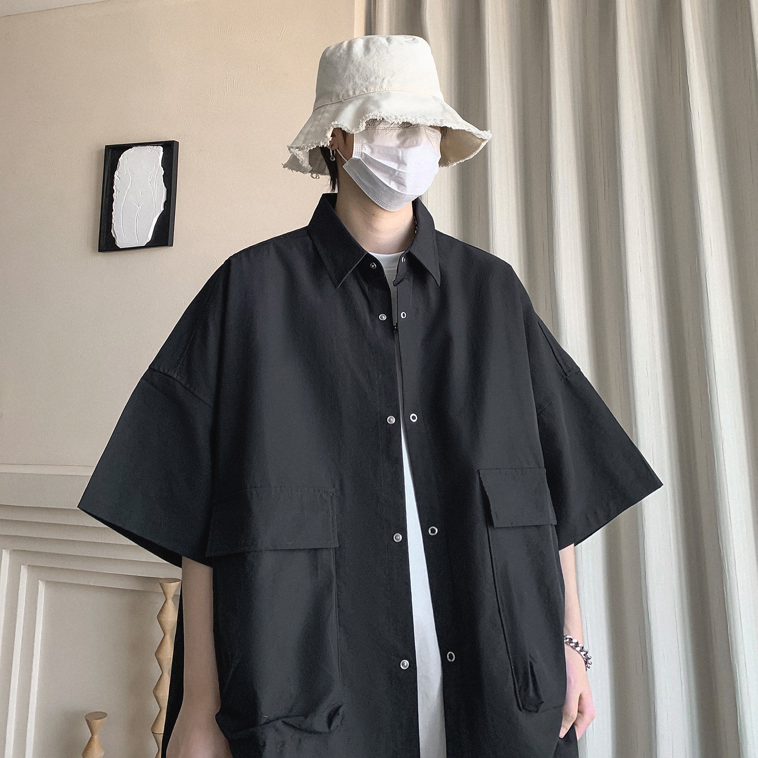 夏季新款大口袋短袖衬衫A336-DX80-P55-限价78（100聚酯纤维）,男装衬衫,电商A336