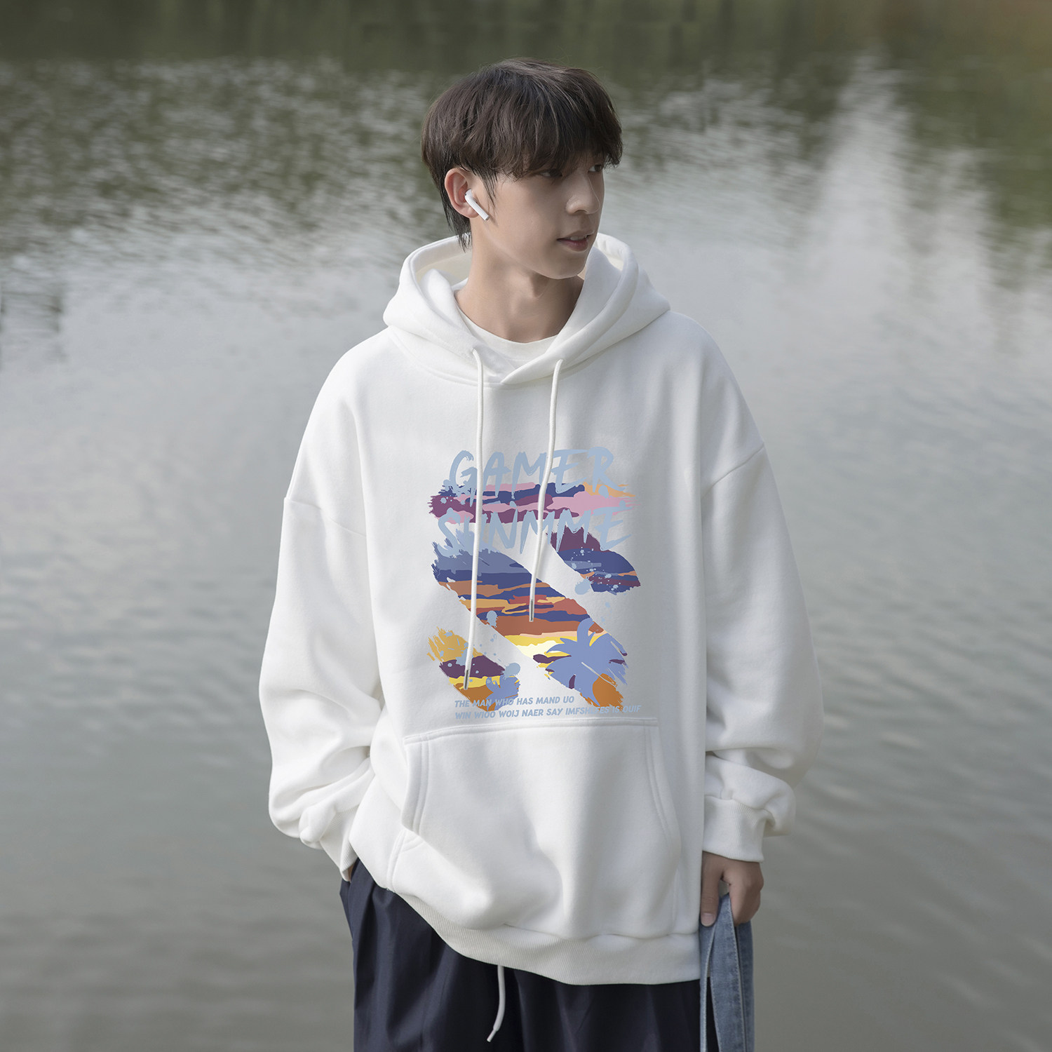 日系cityboy连帽卫衣男款春秋季涂鸦学生青少年帅气大码潮流外套,男装卫衣,电商A336