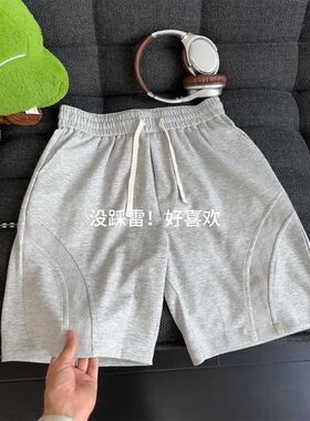 A336-DK14-特P35 美式重磅拼接灰色短裤男夏季休闲宽松