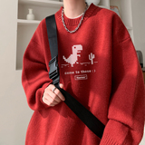 慵懒风毛衣男生秋季少年感字母印花设计圆领上衣复古小众简约外套，男装针织衫/毛衣，电商A336