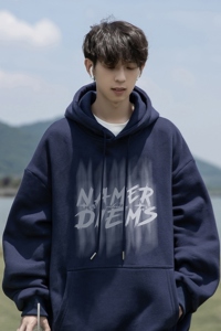 wassup happy藏青色连帽卫衣男士春秋季2025新款潮流港风休闲外套图片