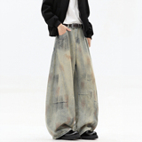 wassuphappy美式弯刀牛仔裤男春秋季宽松水洗直筒裤阔腿休闲裤子，男装牛仔裤，电商A336