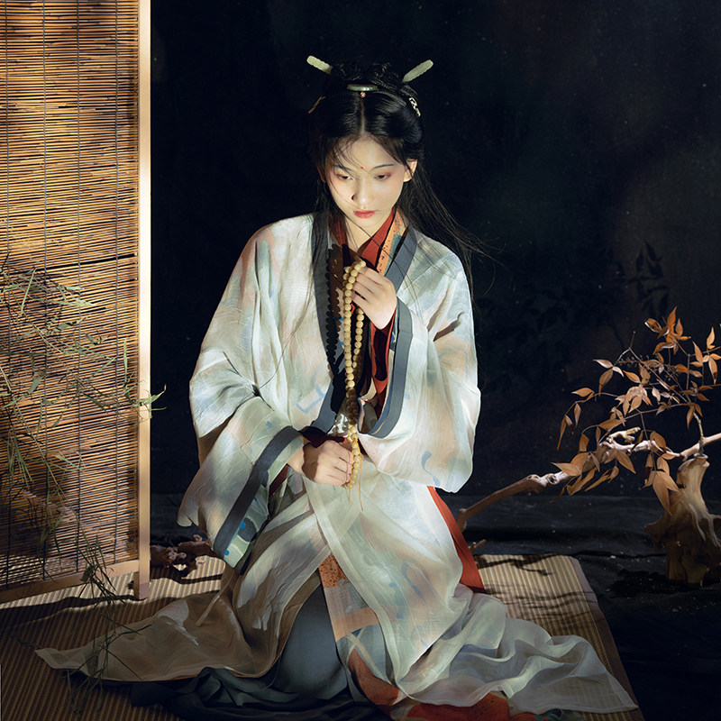 SHANG YUN LE YING HAN YAN HAN 왕조 스트레이트 스커트 재킷 복원 크로스 칼라 재킷 크로스 스커트 봄 가을 여성 민족 스타일 오리지널 스팟