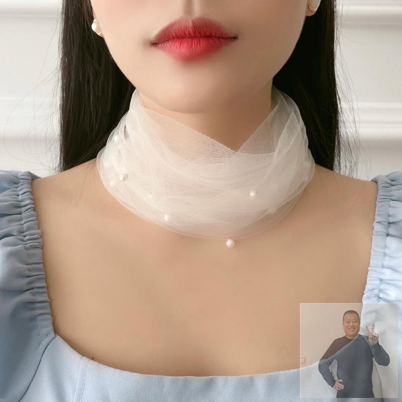 甲状腺术后遮挡神器遮颈纹薄款网纱围脖小丝巾套头纯色百搭防晒套
