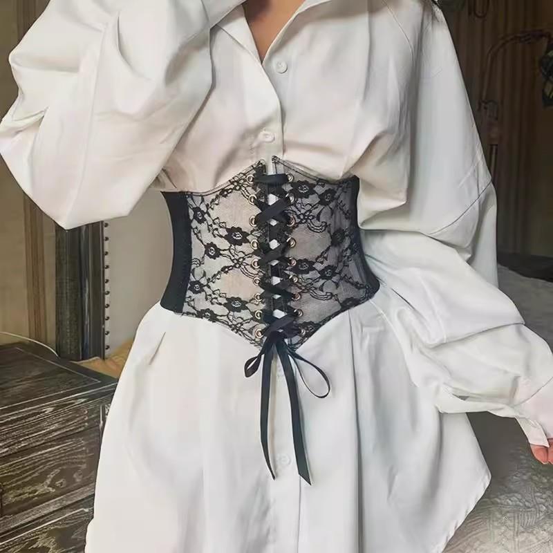 透明蕾丝弹力腰带女收腰超宽绑带超大束腰显瘦松紧宽腰带装饰外搭
