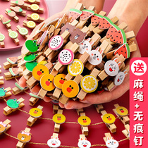 Color photo wall album decoration hemp rope clip hanging wood photo clip hanging photo hanging rope clip hanging wall rope clip small wood clip kindergarten wood clip creative cartoon cute