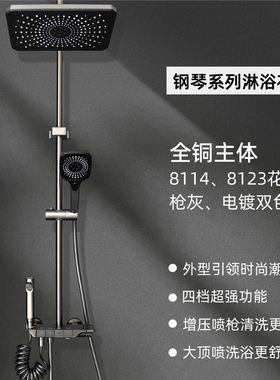 菲时特花洒恒温增压全铜按键枪灰浴室挂墙式喷枪出水淋浴套装