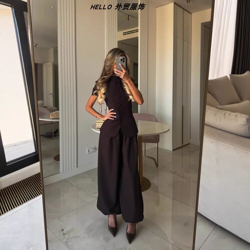 Short-sleeve blazer with wide-leg pants set 短袖西装阔腿裤