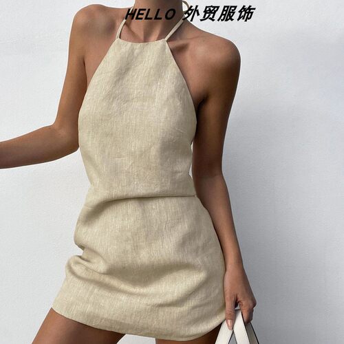 Sexy hot girl halter-neck A-line dress 性感辣妹挂脖系带a字裙