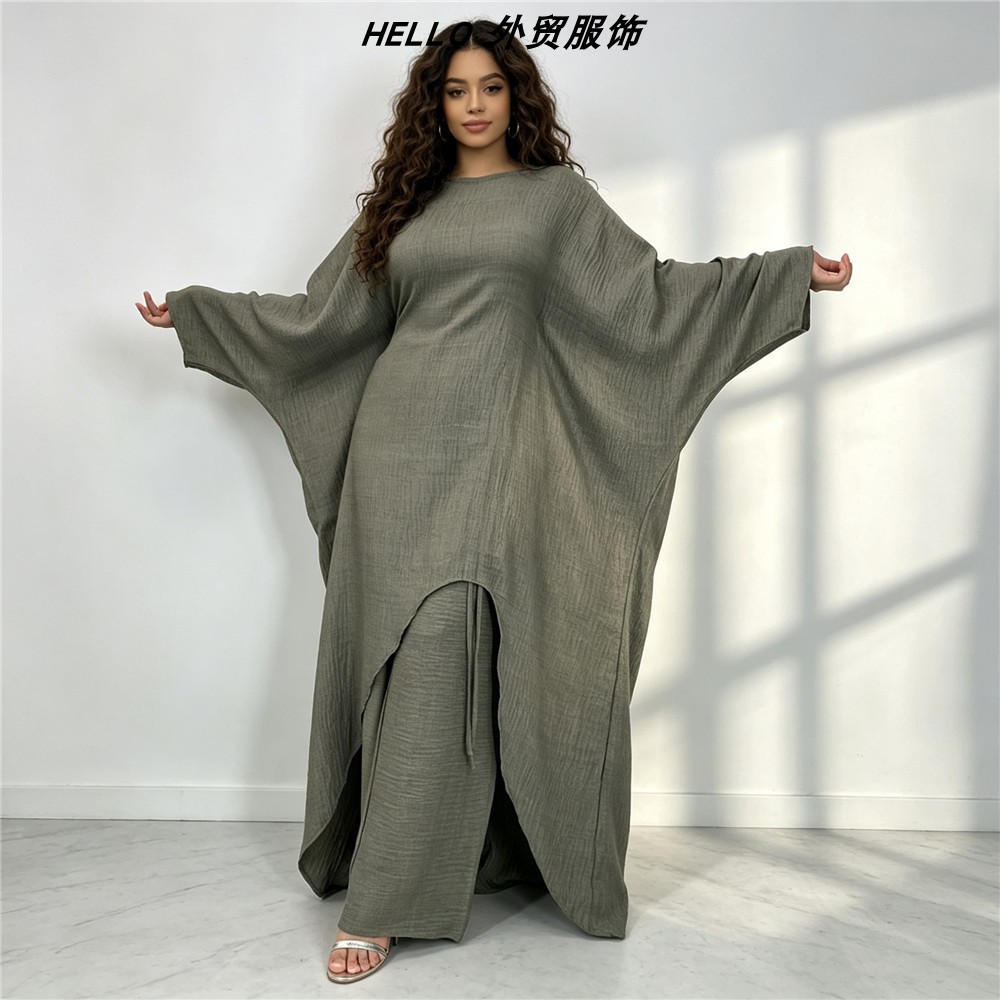 Batwing Sleeve Top and Wide-Leg Pants Set 蝙蝠袖阔腿裤套装
