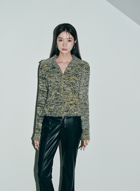 LION&CAT2023年秋冬新款复古花色翻领拉链百搭气质短外套10%羊毛