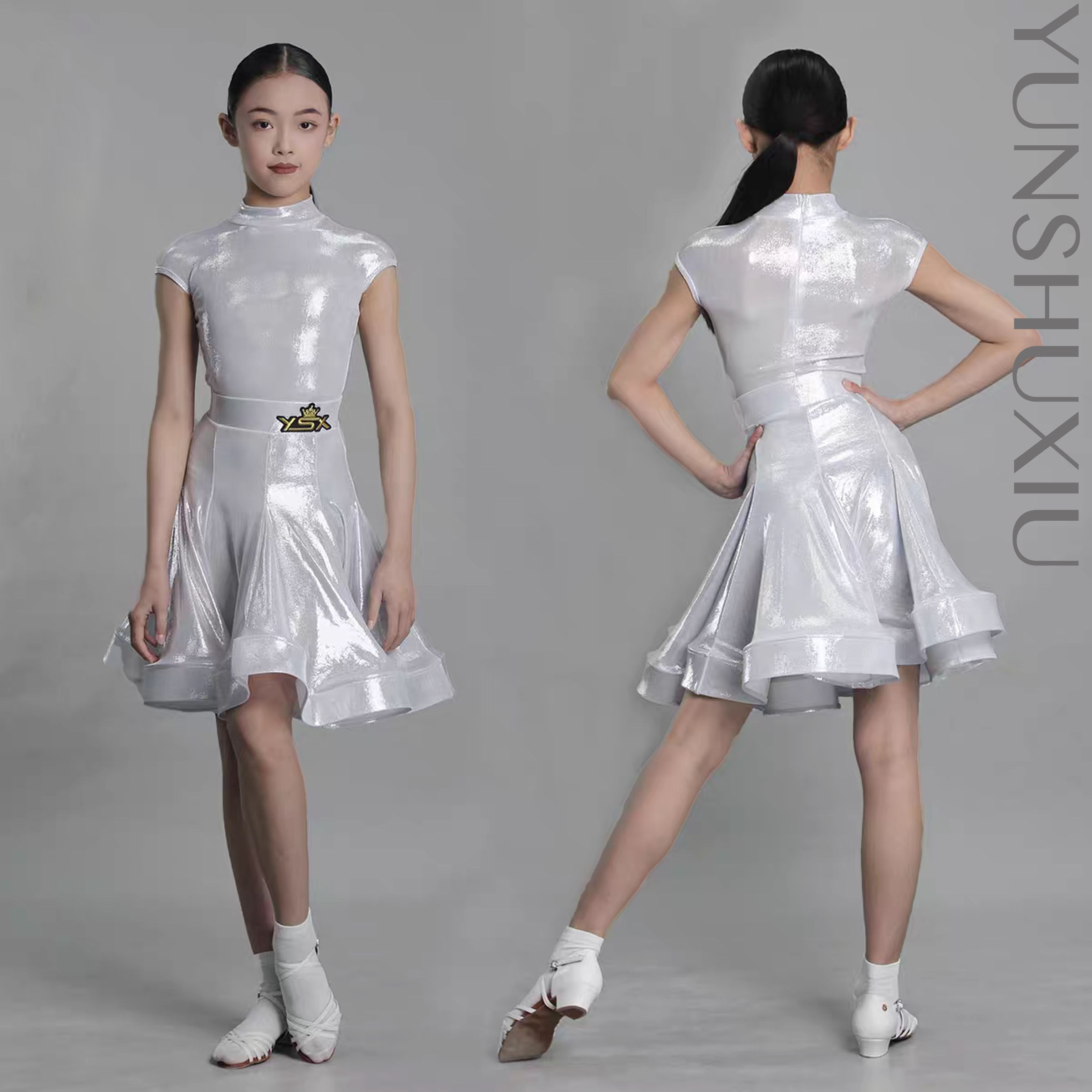 YSX 云舒袖|拉丁舞赛服考级服鱼骨大裙摆高弹银丝线包肩袖分体