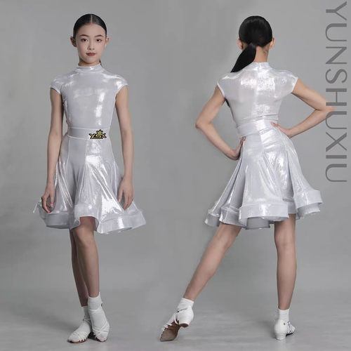 YSX 云舒袖|拉丁舞赛服考级服鱼骨大裙摆高弹银丝线包肩袖分体