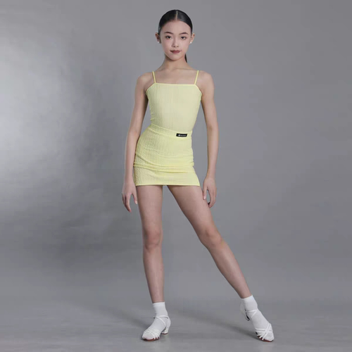 YSX云舒袖|儿童拉丁舞蹈服练功服弹力皱皱肌理鹅黄色显白简约套装