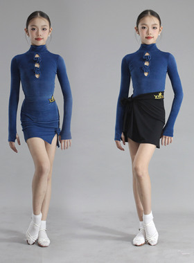 YSX 云舒袖|秋冬新款儿童拉丁舞训练超薄丝绒手工花围裹裙三件套