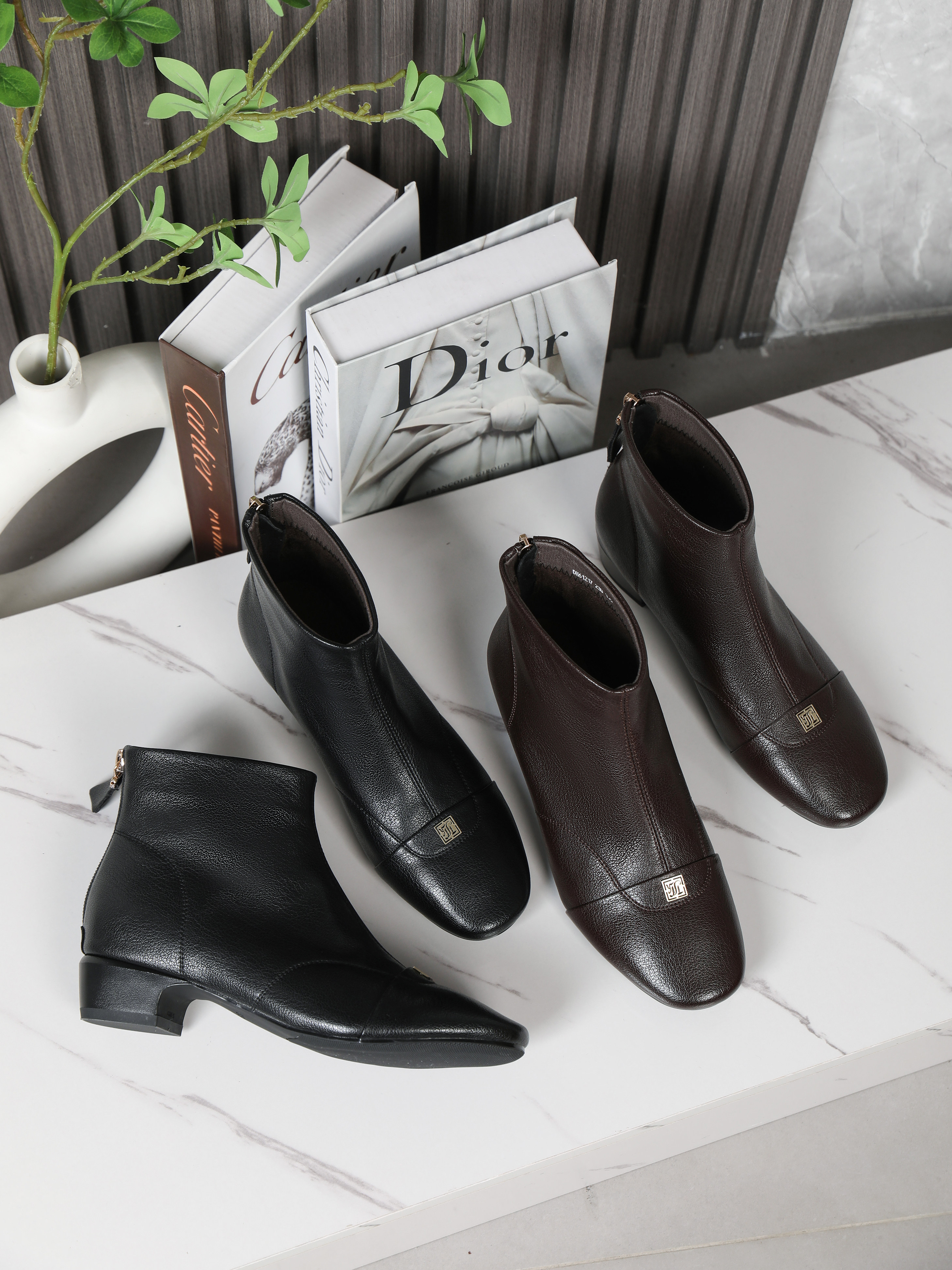 卓怡女鞋2025冬季新款头层羊皮时尚低跟方头后拉链短筒棉鞋08189,女鞋,时装靴,淘宝优惠券,粉丝福利购,淘宝优惠卷