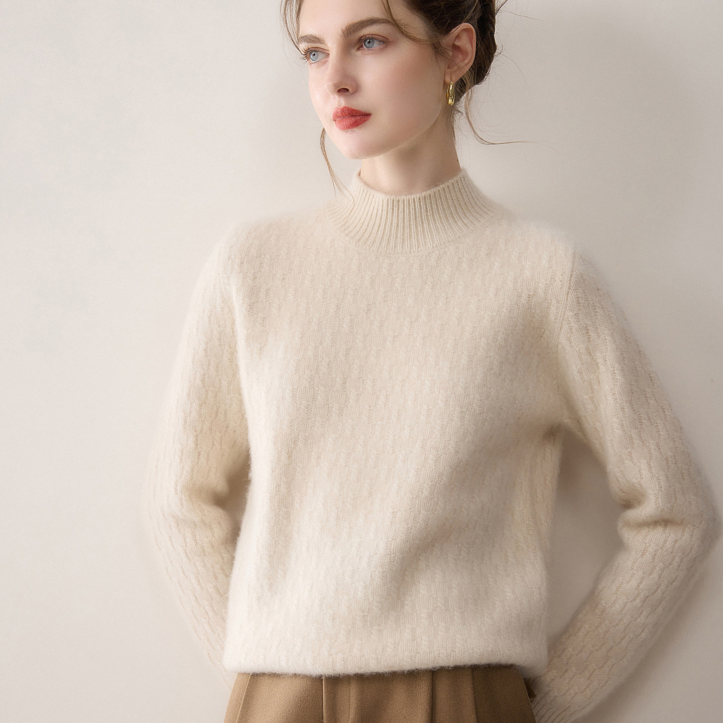 奶油风半高领加厚100%山羊绒衫女宽松显瘦套头毛衣保暖气质打底衫,女装/女士精品,羊绒衫,淘宝优惠券,粉丝福利购,淘宝优惠卷