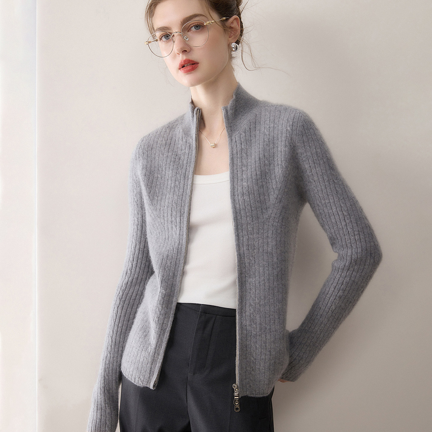 麻花立领100%纯山羊绒开衫女长袖拉链针织外套修身轻奢风外搭毛衣,女装/女士精品,羊绒衫,淘宝优惠券,粉丝福利购,淘宝优惠卷