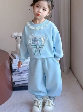 艾莎公主女童装两件套装春秋新洋气休闲卡通冰雪奇缘Elsa卫衣卫裤