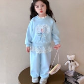 艾莎套装 Elsa女王春秋装 女童花边新两件套冰雪奇缘童装 卫衣卫裤