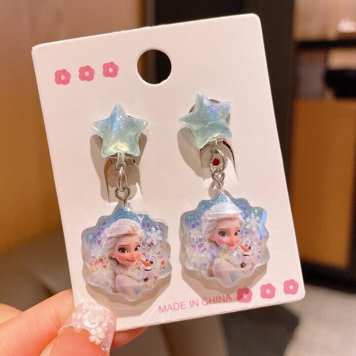 艾莎公主耳夹可爱卡通无耳洞甜美耳环新冰雪奇缘耳饰Elsa女王耳扣