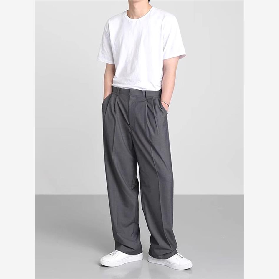 thumbnail for Mrcyc Men&#039;s Suit Pants Summer Korean Style Loose Straight Trendy Versatile Casual Drapey Wide-Leg Dress Pants
