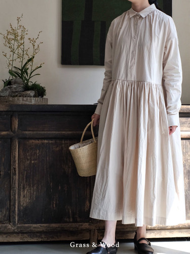法式廓形纯棉纯色连衣裙