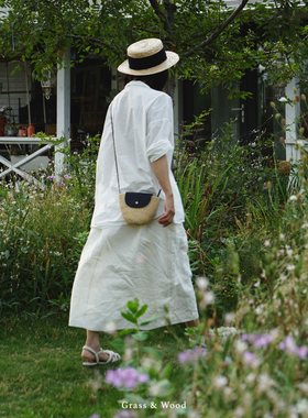 Grass&Wood手工草编包非遗黄草编斜挎包单肩包牛皮肩带手机包新品