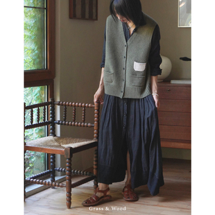 Grass&Wood全羊毛马甲针织背心撞色无袖 上衣秋冬宽松毛衣简约叠穿
