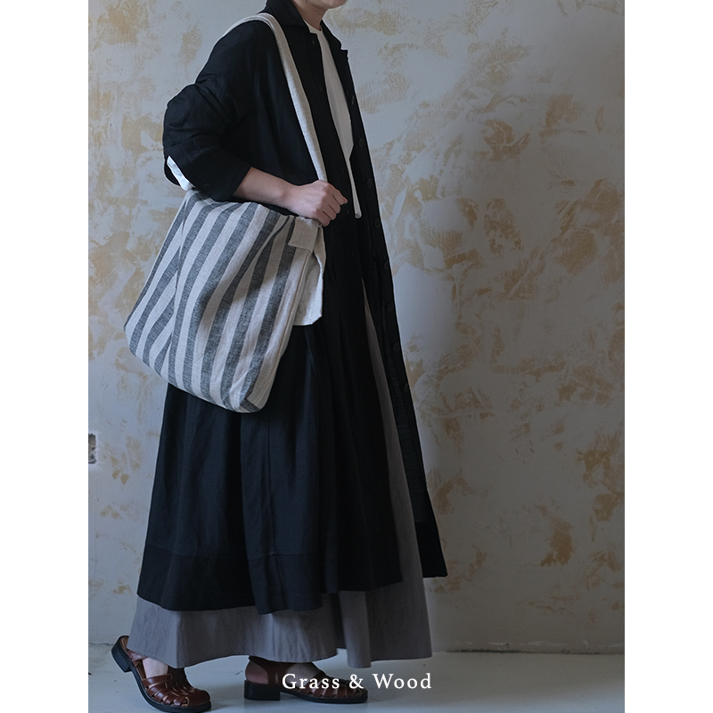 Grass&Wood宽竖条亚麻单肩包