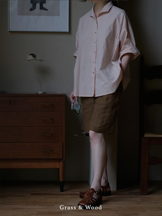 新品 宽松上衣轻盈透气防晒衣夏季 七分袖 Grass&Wood纯棉阔摆衬衫