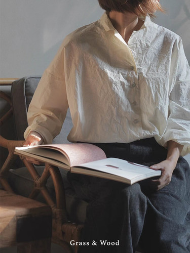 Grass&Wood宽松休闲直襟长袖衬衫