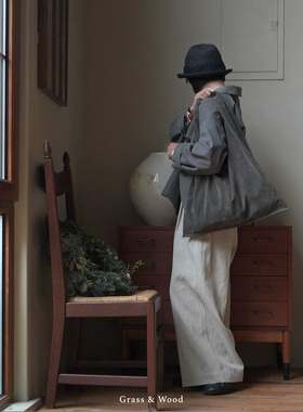 Grass&Wood麂皮单肩包做旧撞色手拎包休闲女小众复古托特包双面背