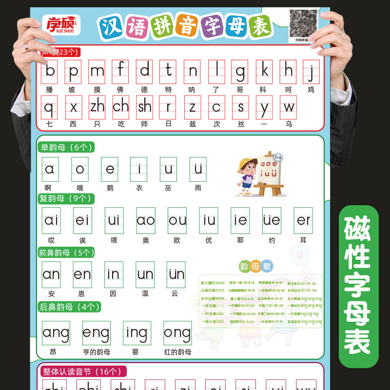 学硕大号磁吸可擦写汉语拼音字母表墙贴挂图磁性力贴一年级读语文