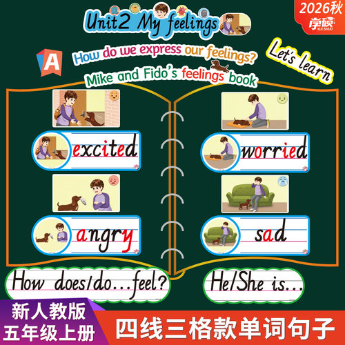 新人教版五年级四线三格单词卡片