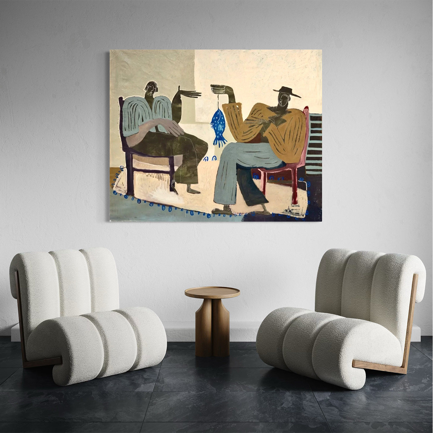 现代简约抽象色块人物画客厅横版装饰挂画小众潮流高级感艺术壁画