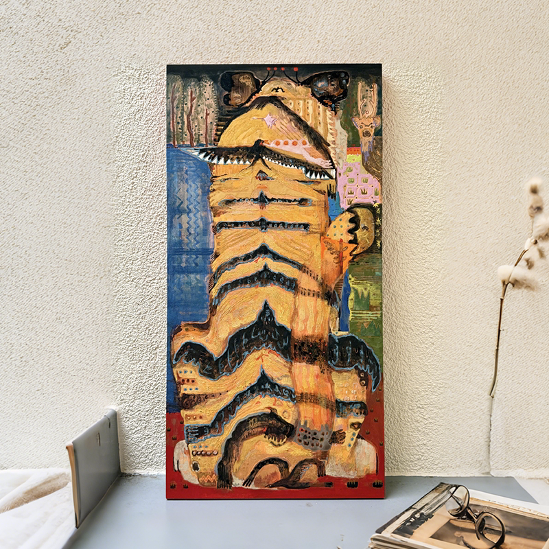 现代简约小众艺术入户玄关画中古风客厅装饰画波普风老虎走廊挂毯
