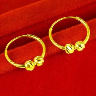 品牌店沙金耳环9999网红耳环 999饰品车花珠子耳环耳圈女麻花