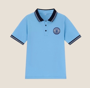 吉东尚书蓝标汕尾海丰夏季短袖夏季校服蓝色翻领班服学院风