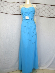 魅惑实拍意大利原单重工雪纺钉珠挂脖晚礼服沙滩连衣裙孤品样衣