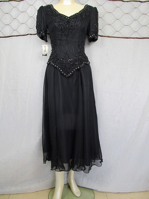 魅惑实拍法国原单重工雪纺钉珠修身复古晚礼服宴会年会连衣裙孤品