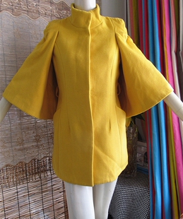 魅惑春季新款女士加厚修身大袖摆披肩款式毛呢中长款外套