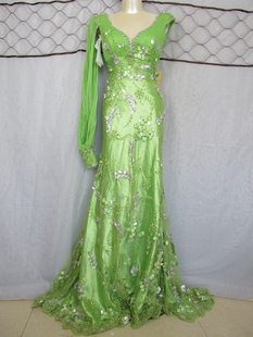 魅惑实拍原单重工刺绣亮钻性感特色拖尾晚礼服宴会连衣裙孤品样衣