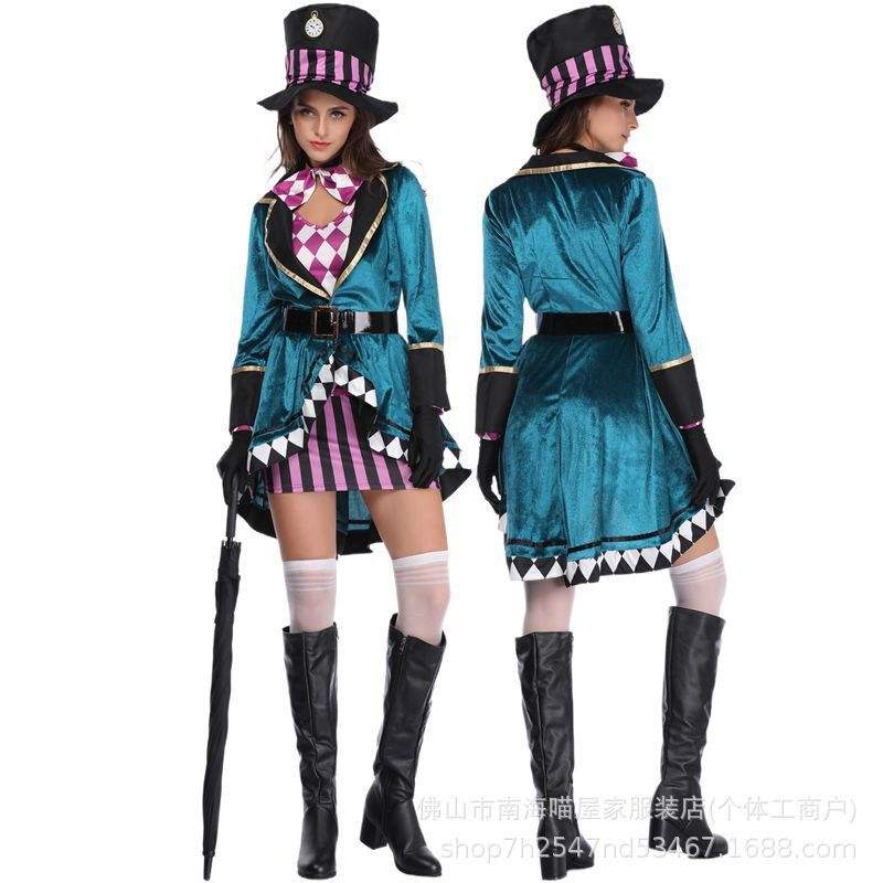 万圣节爱丽帽子丝成人魔术师表演服夜店驯兽师舞台演出服现货